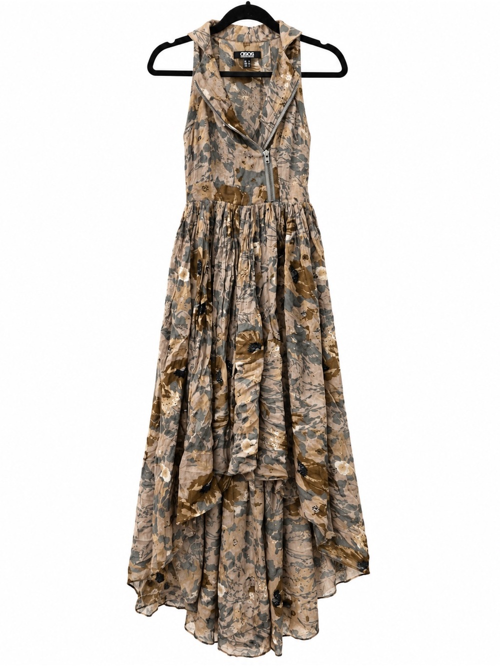 ASOS Taupe and Olive Floral High-Low Zip Front Dress